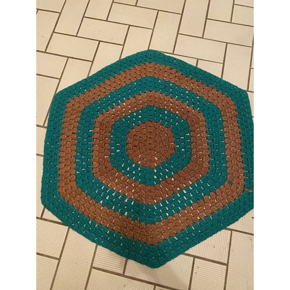Handmade Crochet Knit Lap Blanket 29”x30” Geometric Decor Hexagon